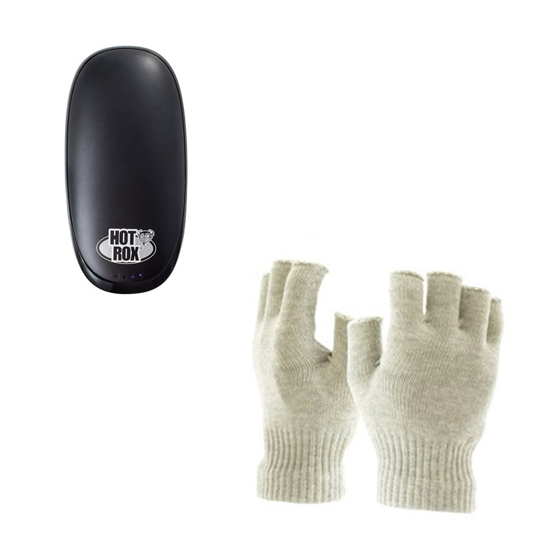 Hotrox Double Sided Electronic Hand Warmer And Fingerless Silver Gloves