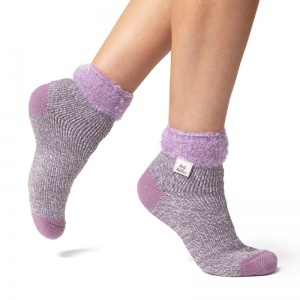 Heat Holders Home Women's Thermal Fluffy Ankle Socks (Purple)