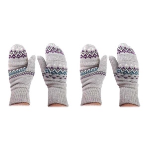 Heat Holders Ladies' Light Grey Jacquard Heather Converter Mittens (Pack of Two Pairs)