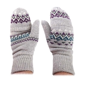 Heat Holders Ladies Light Grey Jacquard Heather Converter Mittens