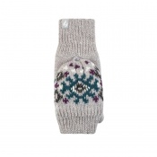 Heat Holders Ladies' Light Grey Jacquard Heather Converter Mittens (Pack of Two Pairs)
